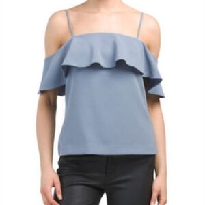 Theory Ayleen Rusk Blue Off-Shoulder Ruffle Blouse Size 4